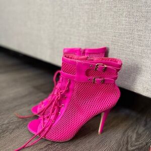 Pink Fishnet Ankle Boots